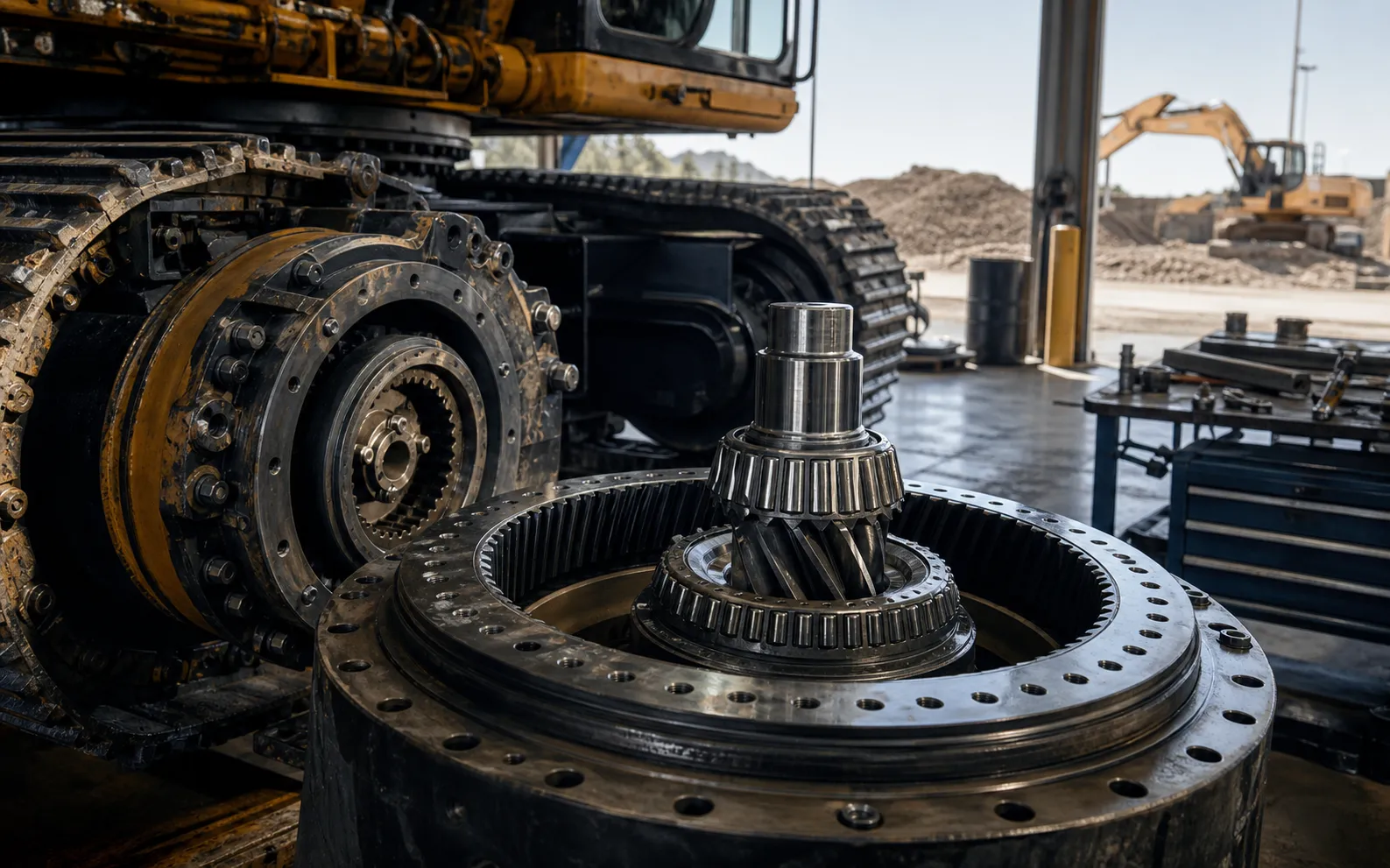 Heavy-duty construction machinery swing gear and planetary pinion drive assembly