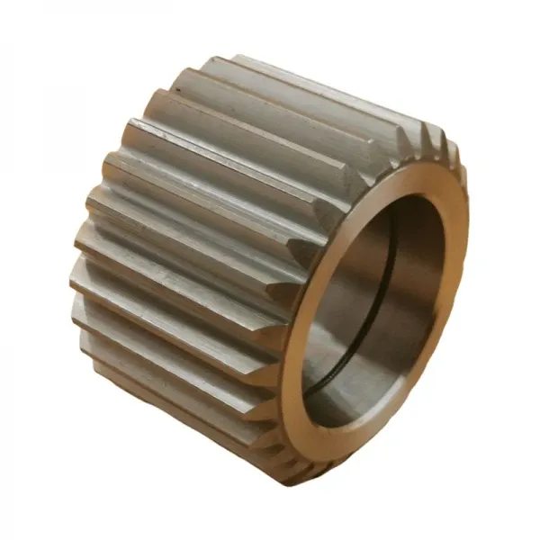 Engine lubricating oil pump gear with lightening holes and induction hardened teeth