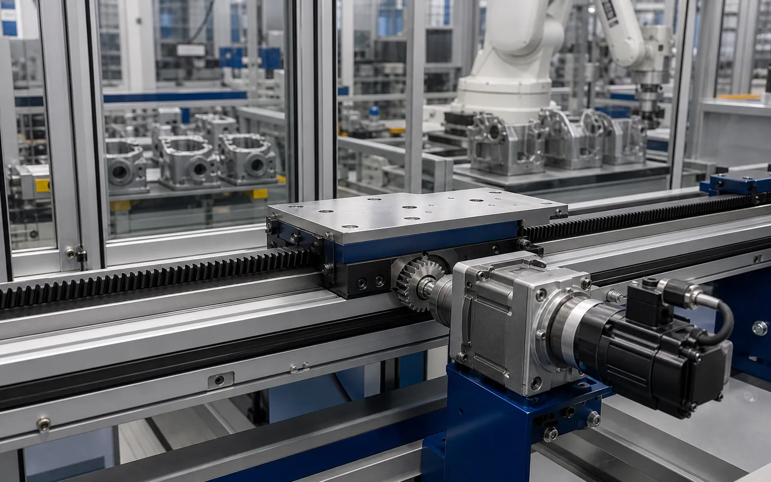 High-precision planetary gear set and ground gear rack in an automated robotic drive system